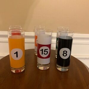 6 Vintage Bullard Pool Double Shot Glasses